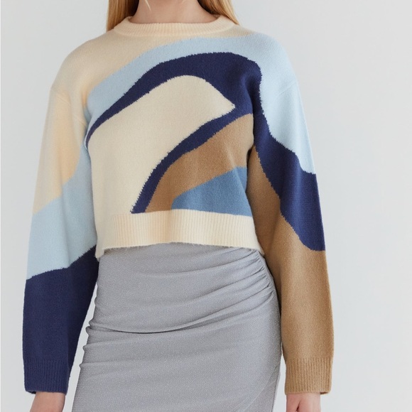 Oak + Fort CROPPED BOXY PATTERNED INTARSIA SWEATER - Picture 2 of 9